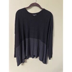 Eileen Fisher Colorblock Sweater Rolled Neck L Gray Black Lagenlook Asymmetrical